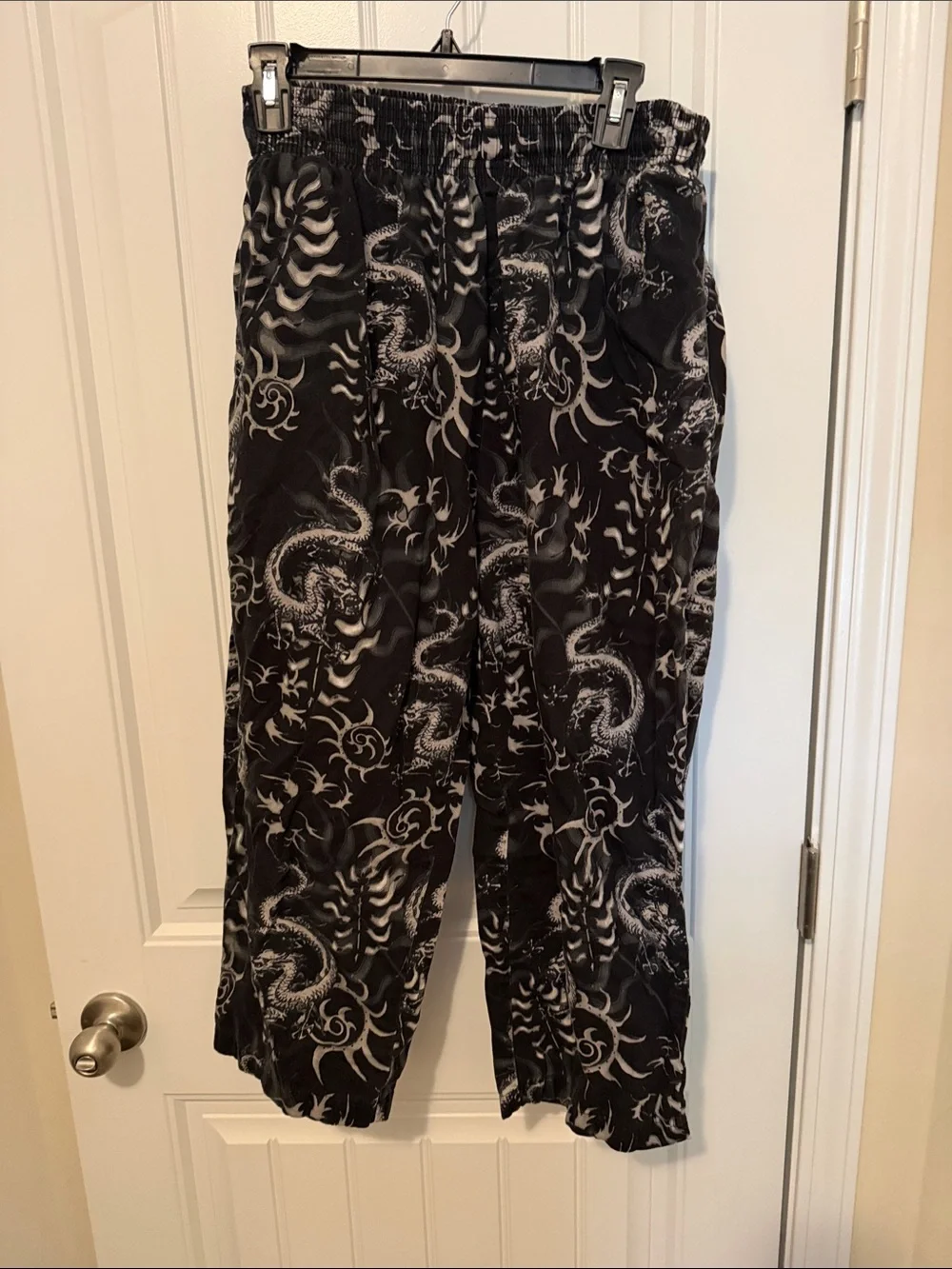 Black Dragon Print Chef Pants